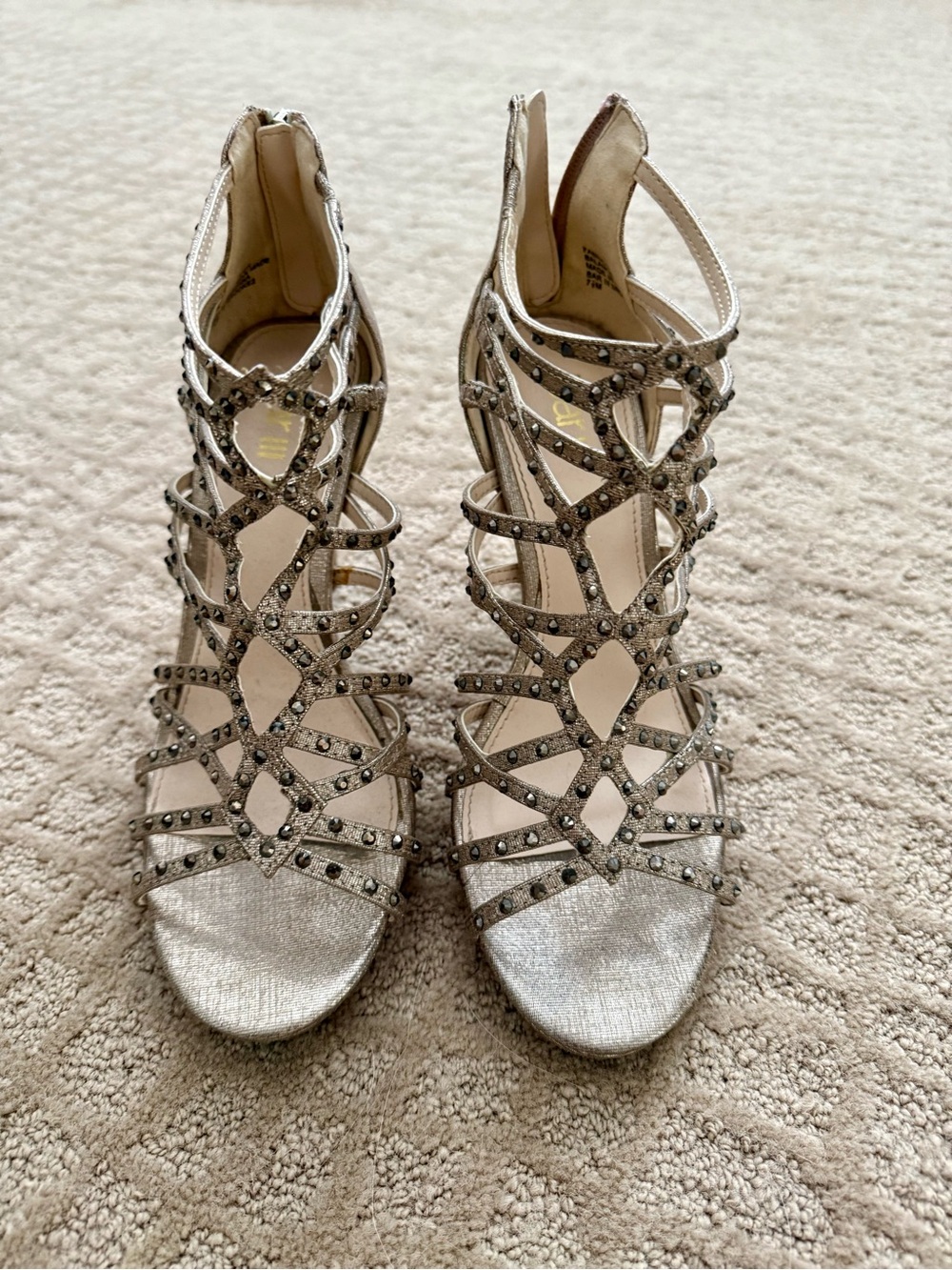 Women's Silver Rhinestone Strappy Heel Sandals